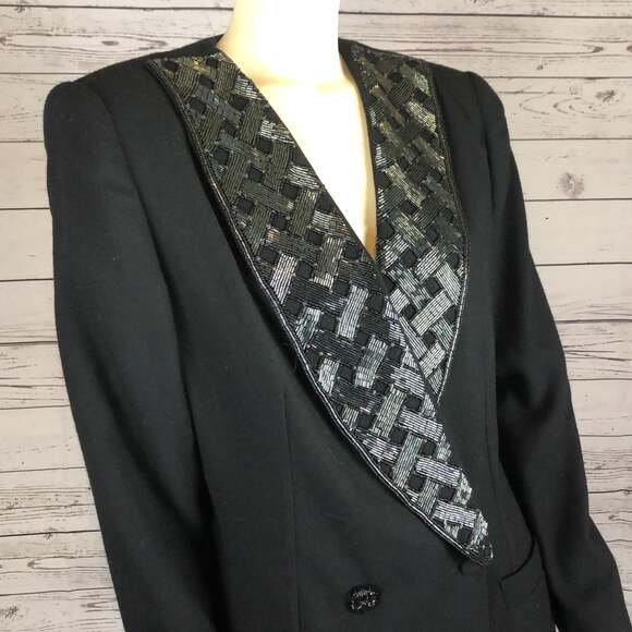 Vintage John Meyer of Norwich wool blazer with beaded shawl collar size 16 - Picture 4 of 12